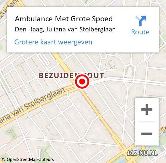 Locatie op kaart van de 112 melding: Ambulance Met Grote Spoed Naar Den Haag, Juliana van Stolberglaan op 6 september 2024 15:25