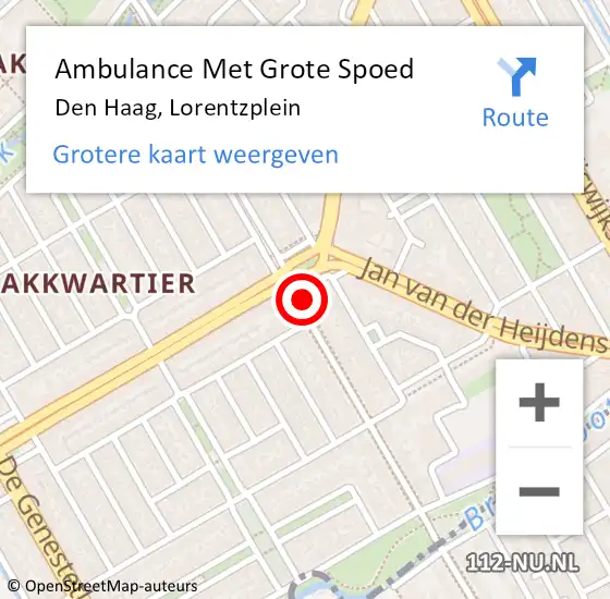 Locatie op kaart van de 112 melding: Ambulance Met Grote Spoed Naar Den Haag, Lorentzplein op 6 september 2024 15:32