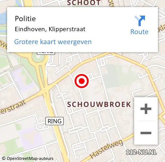 Locatie op kaart van de 112 melding: Politie Eindhoven, Klipperstraat op 6 september 2024 15:32