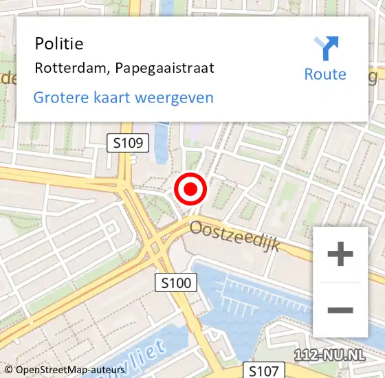 Locatie op kaart van de 112 melding: Politie Rotterdam, Papegaaistraat op 6 september 2024 15:36