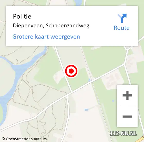 Locatie op kaart van de 112 melding: Politie Diepenveen, Schapenzandweg op 6 september 2024 15:54