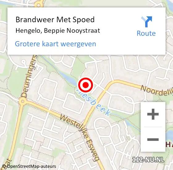 Locatie op kaart van de 112 melding: Brandweer Met Spoed Naar Hengelo, Beppie Nooystraat op 6 september 2024 15:55