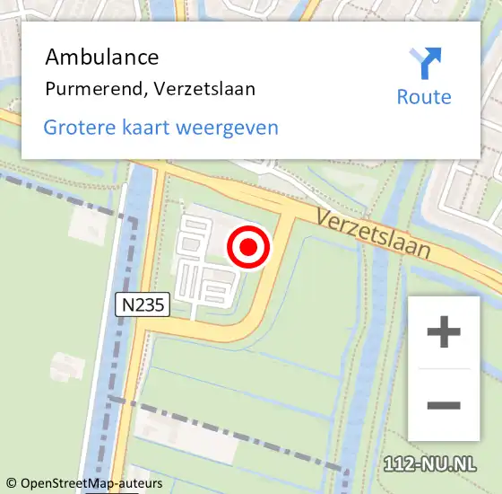 Locatie op kaart van de 112 melding: Ambulance Purmerend, Verzetslaan op 6 september 2024 15:58