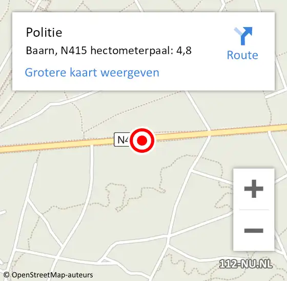 Locatie op kaart van de 112 melding: Politie Baarn, N415 hectometerpaal: 4,8 op 6 september 2024 16:04