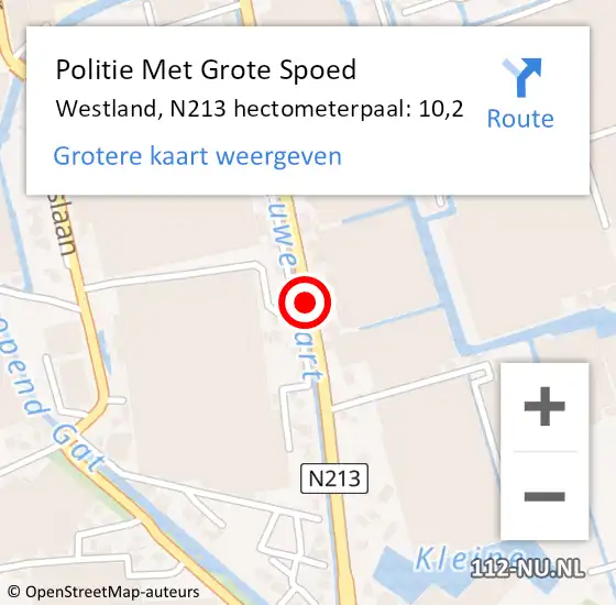 Locatie op kaart van de 112 melding: Politie Met Grote Spoed Naar Westland, N213 hectometerpaal: 10,2 op 6 september 2024 16:20