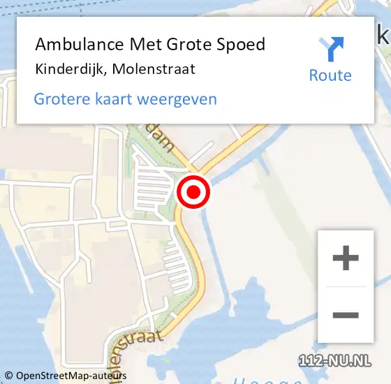 Locatie op kaart van de 112 melding: Ambulance Met Grote Spoed Naar Kinderdijk, Molenstraat op 6 september 2024 16:20