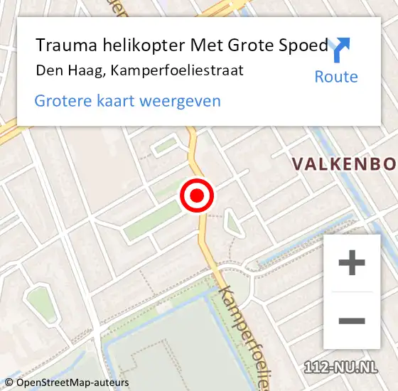 Locatie op kaart van de 112 melding: Trauma helikopter Met Grote Spoed Naar Den Haag, Kamperfoeliestraat op 6 september 2024 16:25