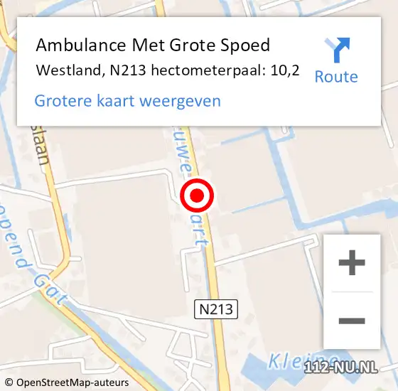 Locatie op kaart van de 112 melding: Ambulance Met Grote Spoed Naar Westland, N213 hectometerpaal: 10,2 op 6 september 2024 16:28