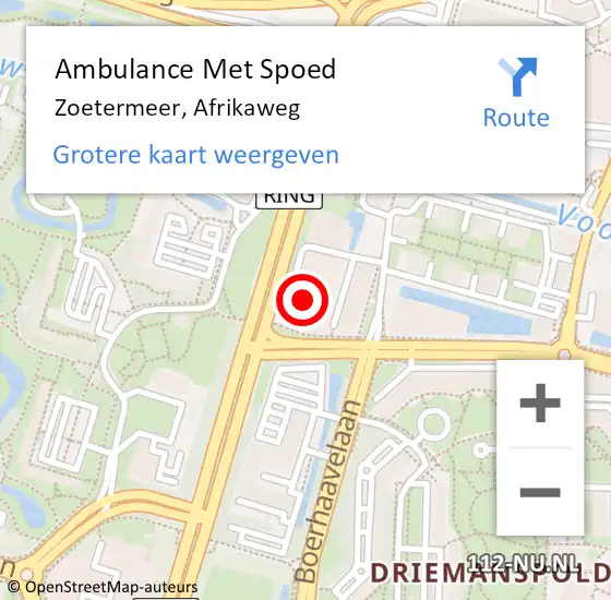 Locatie op kaart van de 112 melding: Ambulance Met Spoed Naar Zoetermeer, Afrikaweg op 6 september 2024 16:29