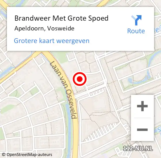 Locatie op kaart van de 112 melding: Brandweer Met Grote Spoed Naar Apeldoorn, Vosweide op 6 september 2024 16:32