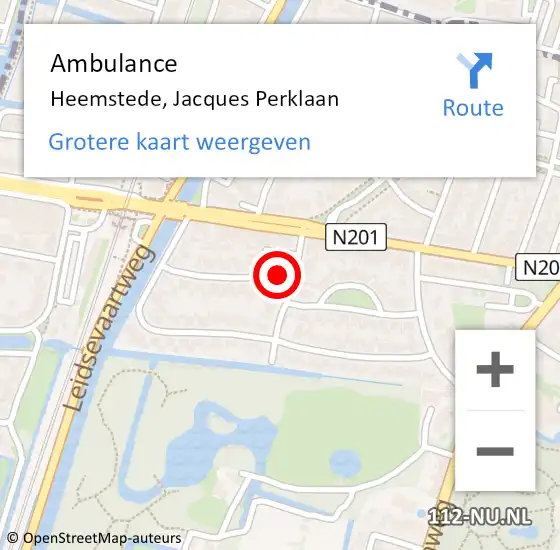 Locatie op kaart van de 112 melding: Ambulance Heemstede, Jacques Perklaan op 6 september 2024 16:41