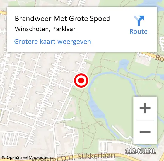 Locatie op kaart van de 112 melding: Brandweer Met Grote Spoed Naar Winschoten, Parklaan op 6 september 2024 16:44