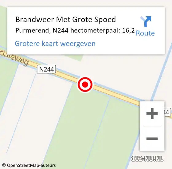 Locatie op kaart van de 112 melding: Brandweer Met Grote Spoed Naar Purmerend, N244 hectometerpaal: 16,2 op 6 september 2024 17:05