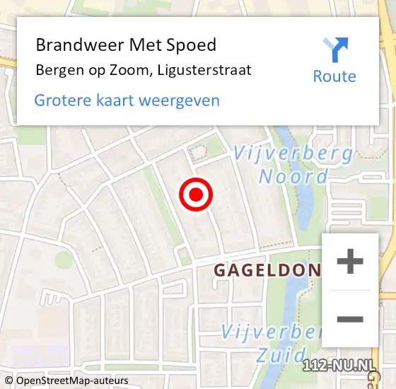 Locatie op kaart van de 112 melding: Brandweer Met Spoed Naar Bergen op Zoom, Ligusterstraat op 6 september 2024 17:06