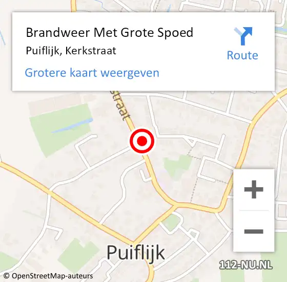 Locatie op kaart van de 112 melding: Brandweer Met Grote Spoed Naar Puiflijk, Kerkstraat op 6 september 2024 17:48