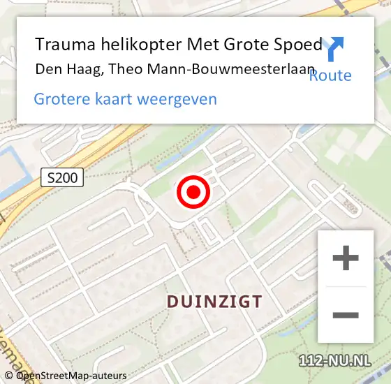 Locatie op kaart van de 112 melding: Trauma helikopter Met Grote Spoed Naar Den Haag, Theo Mann-Bouwmeesterlaan op 6 september 2024 17:49