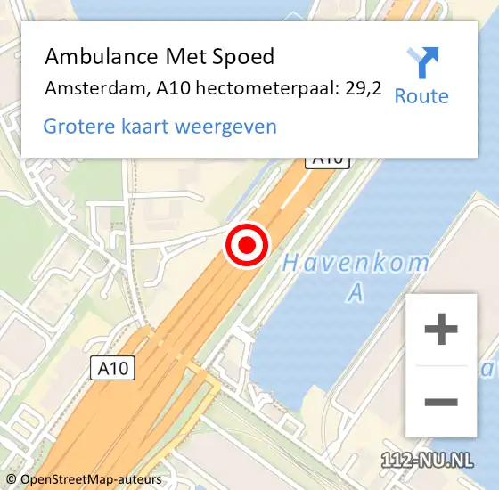 Locatie op kaart van de 112 melding: Ambulance Met Spoed Naar Amsterdam, A10 hectometerpaal: 29,2 op 6 september 2024 18:02