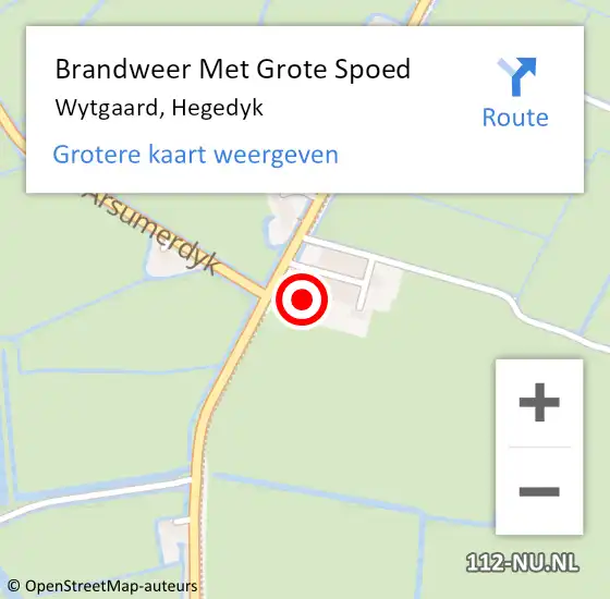 Locatie op kaart van de 112 melding: Brandweer Met Grote Spoed Naar Wytgaard, Hegedyk op 6 september 2024 18:05