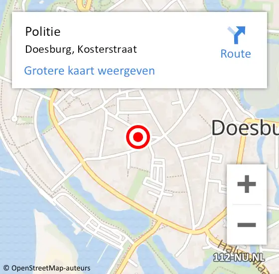 Locatie op kaart van de 112 melding: Politie Doesburg, Kosterstraat op 6 september 2024 18:17