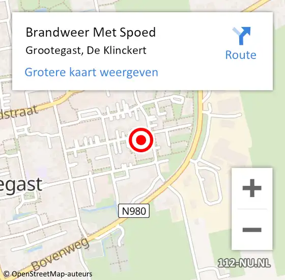 Locatie op kaart van de 112 melding: Brandweer Met Spoed Naar Grootegast, De Klinckert op 6 september 2024 18:21