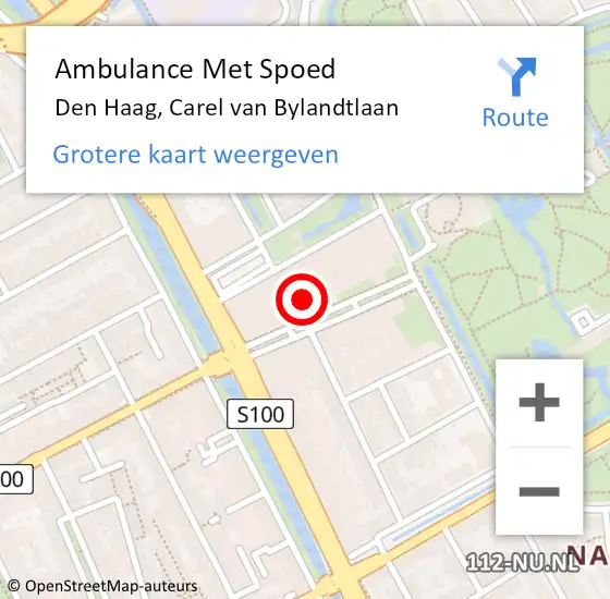 Locatie op kaart van de 112 melding: Ambulance Met Spoed Naar Den Haag, Carel van Bylandtlaan op 6 september 2024 18:23