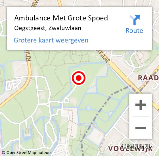 Locatie op kaart van de 112 melding: Ambulance Met Grote Spoed Naar Oegstgeest, Zwaluwlaan op 6 september 2024 18:27