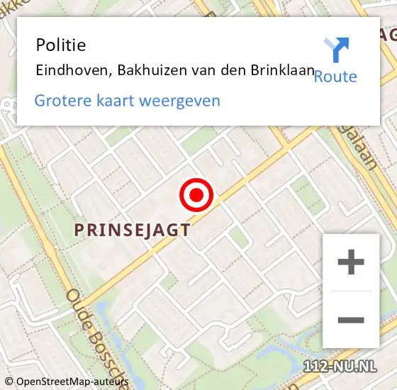 Locatie op kaart van de 112 melding: Politie Eindhoven, Bakhuizen van den Brinklaan op 6 september 2024 18:43