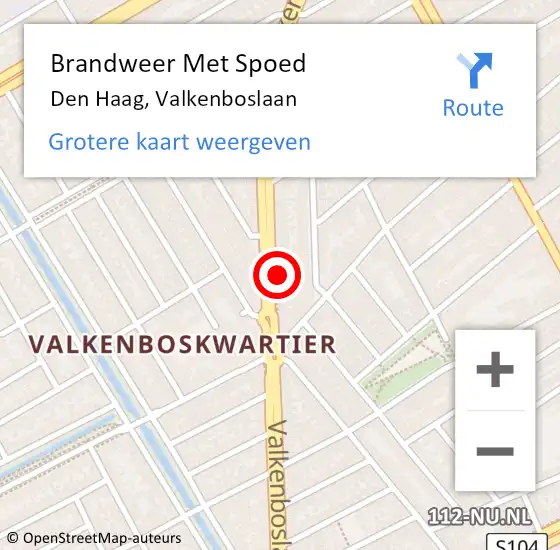 Locatie op kaart van de 112 melding: Brandweer Met Spoed Naar Den Haag, Valkenboslaan op 6 september 2024 18:44