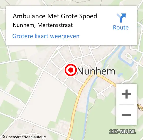 Locatie op kaart van de 112 melding: Ambulance Met Grote Spoed Naar Nunhem, Mertensstraat op 19 oktober 2014 07:57