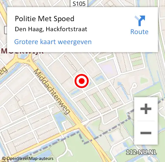 Locatie op kaart van de 112 melding: Politie Met Spoed Naar Den Haag, Hackfortstraat op 6 september 2024 18:56