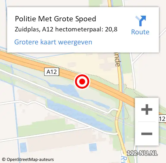 Locatie op kaart van de 112 melding: Politie Met Grote Spoed Naar Zuidplas, A12 hectometerpaal: 20,8 op 6 september 2024 19:17