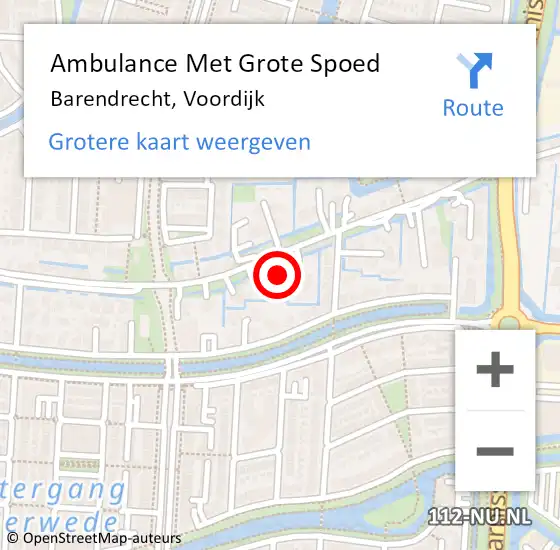 Locatie op kaart van de 112 melding: Ambulance Met Grote Spoed Naar Barendrecht, Voordijk op 6 september 2024 19:25