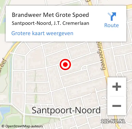 Locatie op kaart van de 112 melding: Brandweer Met Grote Spoed Naar Santpoort-Noord, J.T. Cremerlaan op 6 september 2024 19:37