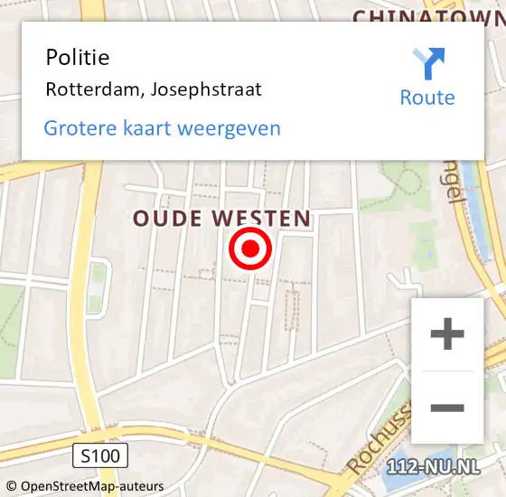 Locatie op kaart van de 112 melding: Politie Rotterdam, Josephstraat op 6 september 2024 19:39