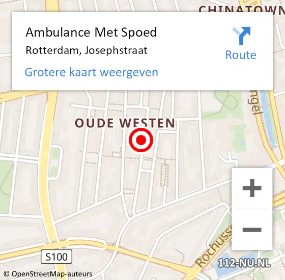 Locatie op kaart van de 112 melding: Ambulance Met Spoed Naar Rotterdam, Josephstraat op 6 september 2024 19:40