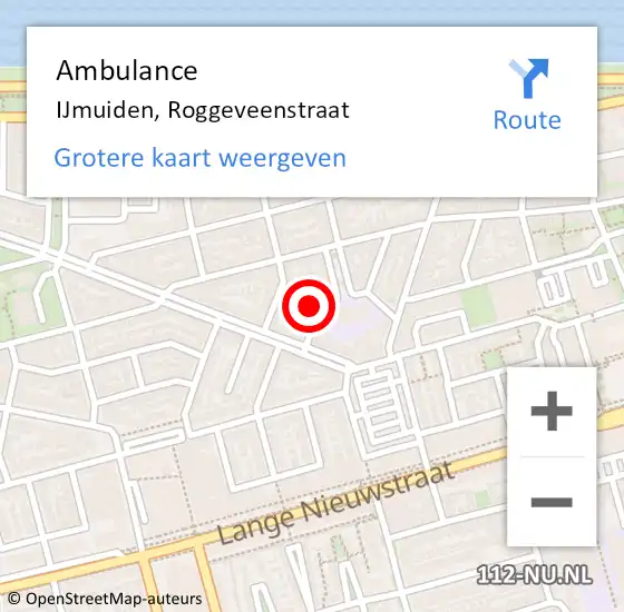 Locatie op kaart van de 112 melding: Ambulance IJmuiden, Roggeveenstraat op 6 september 2024 19:48