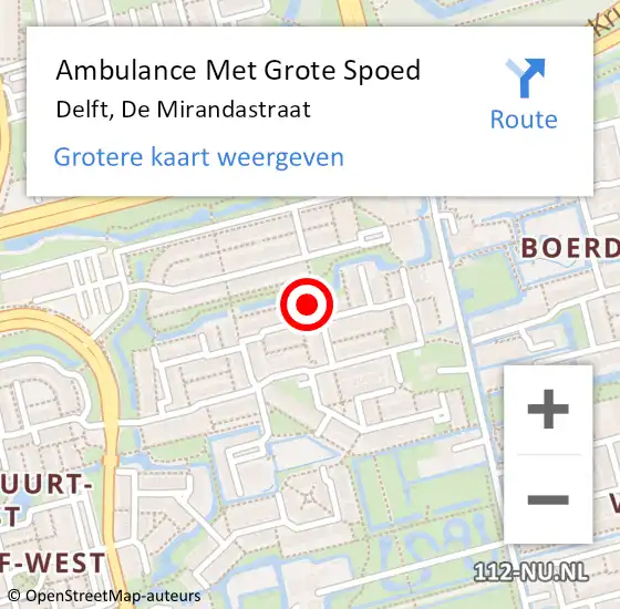 Locatie op kaart van de 112 melding: Ambulance Met Grote Spoed Naar Delft, De Mirandastraat op 6 september 2024 19:51