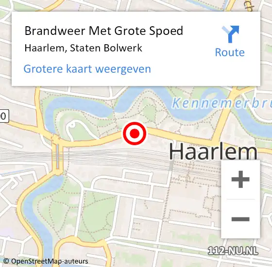 Locatie op kaart van de 112 melding: Brandweer Met Grote Spoed Naar Haarlem, Staten Bolwerk op 6 september 2024 19:55