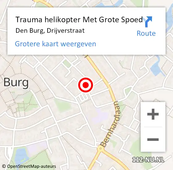 Locatie op kaart van de 112 melding: Trauma helikopter Met Grote Spoed Naar Den Burg, Drijverstraat op 6 september 2024 19:57