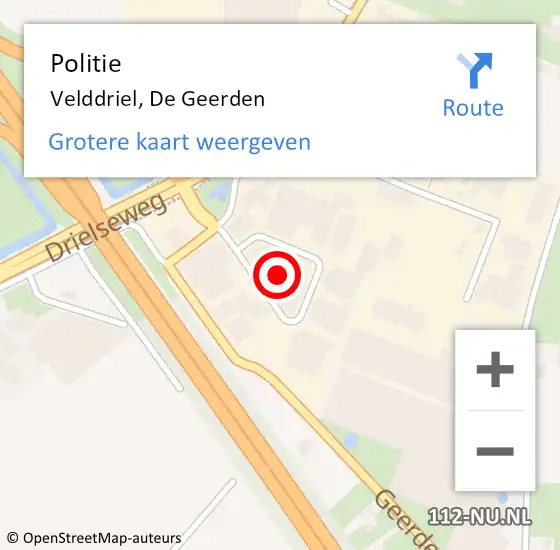 Locatie op kaart van de 112 melding: Politie Velddriel, De Geerden op 6 september 2024 20:02