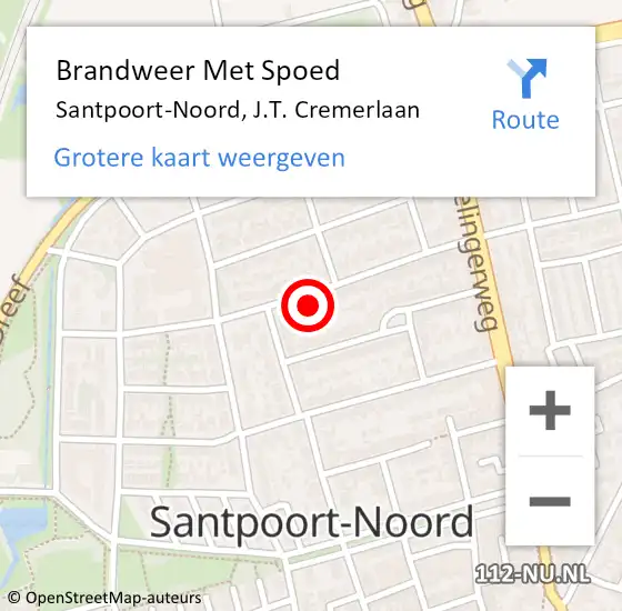 Locatie op kaart van de 112 melding: Brandweer Met Spoed Naar Santpoort-Noord, J.T. Cremerlaan op 6 september 2024 20:14