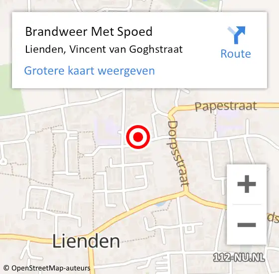 Locatie op kaart van de 112 melding: Brandweer Met Spoed Naar Lienden, Vincent van Goghstraat op 6 september 2024 20:16