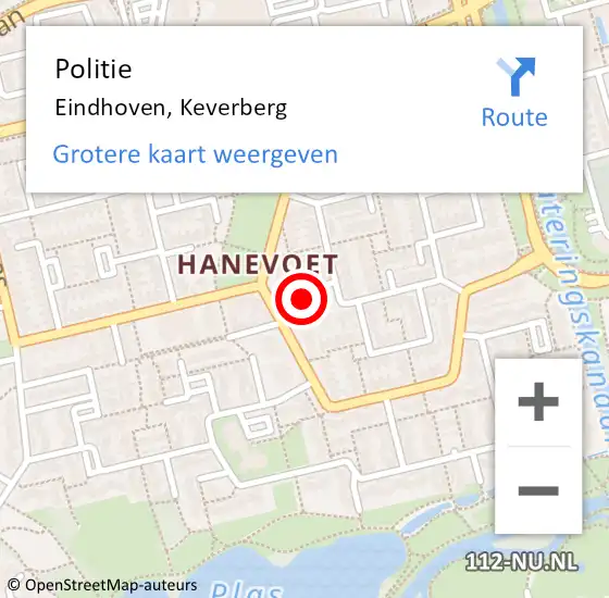 Locatie op kaart van de 112 melding: Politie Eindhoven, Keverberg op 6 september 2024 20:31