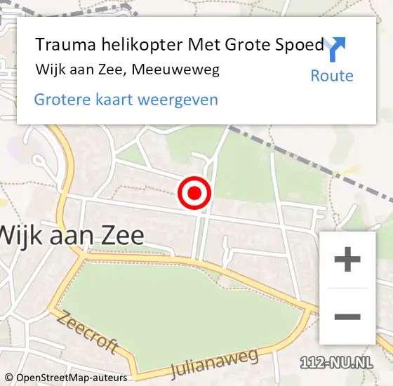 Locatie op kaart van de 112 melding: Trauma helikopter Met Grote Spoed Naar Wijk aan Zee, Meeuweweg op 6 september 2024 20:53