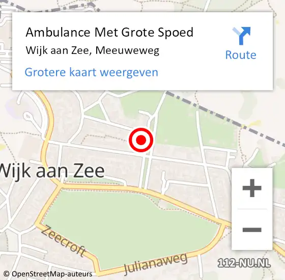 Locatie op kaart van de 112 melding: Ambulance Met Grote Spoed Naar Wijk aan Zee, Meeuweweg op 6 september 2024 20:56