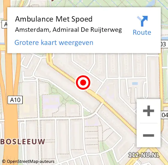 Locatie op kaart van de 112 melding: Ambulance Met Spoed Naar Amsterdam, Admiraal De Ruijterweg op 6 september 2024 21:03