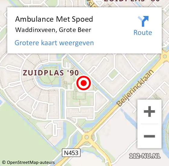 Locatie op kaart van de 112 melding: Ambulance Met Spoed Naar Waddinxveen, Grote Beer op 6 september 2024 21:05