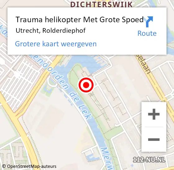 Locatie op kaart van de 112 melding: Trauma helikopter Met Grote Spoed Naar Utrecht, Rolderdiephof op 6 september 2024 21:13