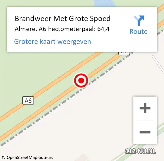 Locatie op kaart van de 112 melding: Brandweer Met Grote Spoed Naar Almere, A6 hectometerpaal: 64,4 op 6 september 2024 21:19