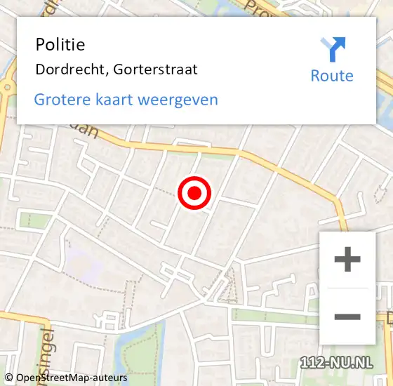 Locatie op kaart van de 112 melding: Politie Dordrecht, Gorterstraat op 6 september 2024 21:19